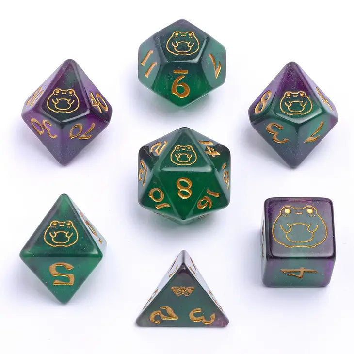 Wyrmforged Rollers Bog Frog Gold RPG Dice Set Dice Sets & Singles hymgho [SK]   