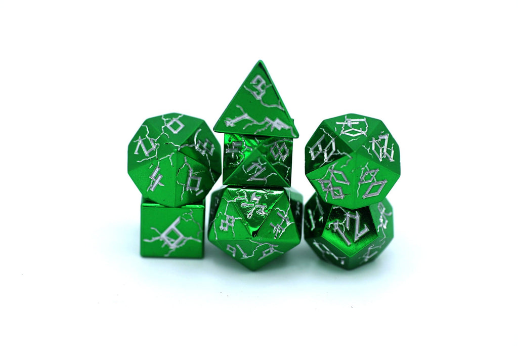 Barbarian Class Solid Metal RPG Dice Set - Green Chrome with Silver Dice Sets & Singles hymgho [SK]