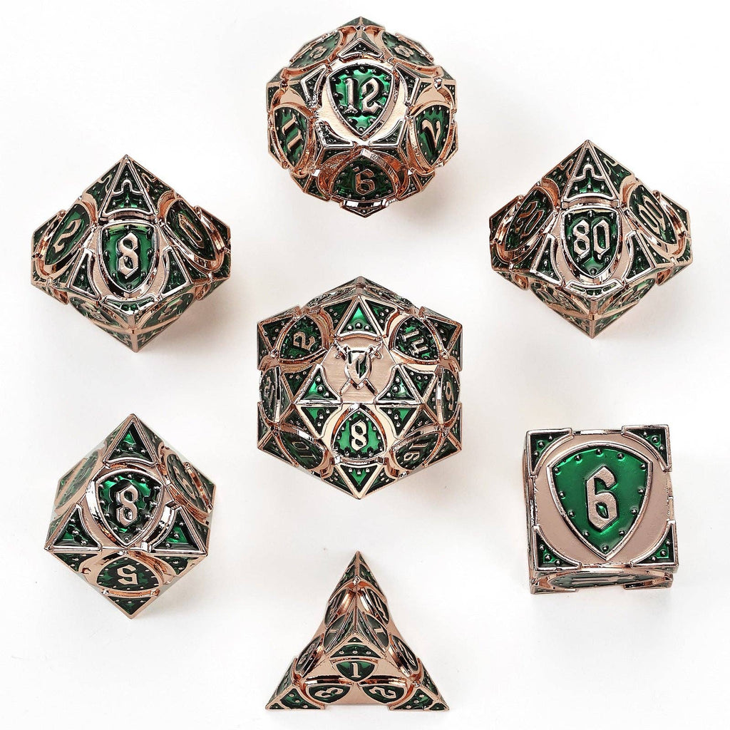 Fighter Class Solid Metal RPG Dice Set - Copper w/ Green Dice Sets & Singles hymgho [SK]