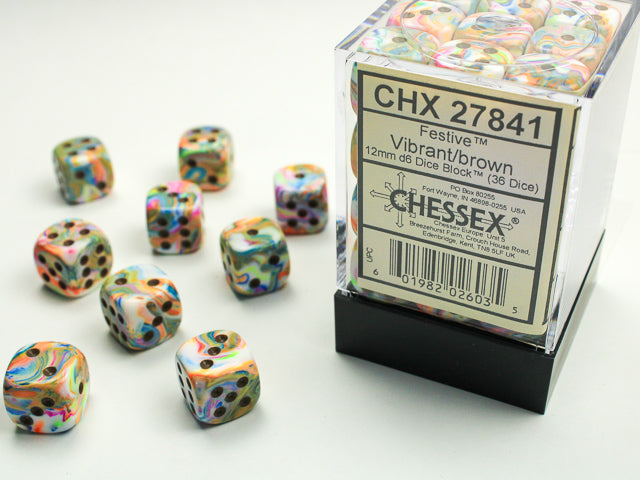Chessex Festive Vibrant/Brown 12mm D6 Dice Sets & Singles Chessex [SK]   