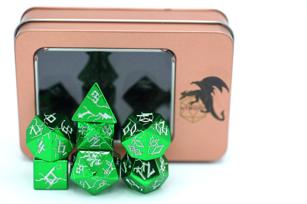 Barbarian Class Solid Metal RPG Dice Set - Green Chrome with Silver Dice Sets & Singles hymgho [SK]