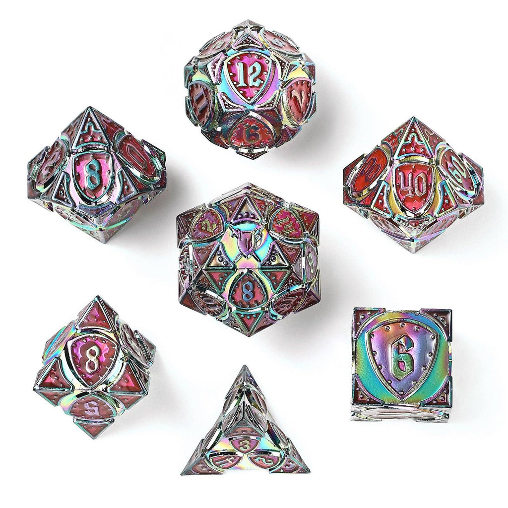 Fighter Class Solid Metal RPG Dice Set - Rainbow w/UV Glow Dice Sets & Singles hymgho [SK]