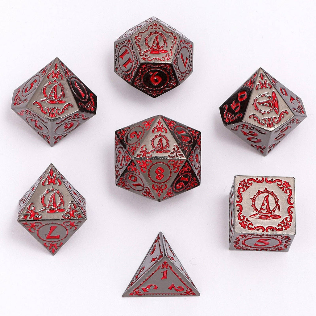 Wizard Class Solid Metal RPG Dice Set - Gunmetal with Blood Dice Sets & Singles hymgho [SK]