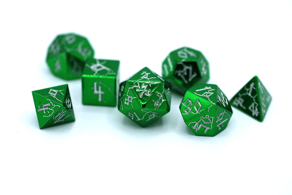 Barbarian Class Solid Metal RPG Dice Set - Green Chrome with Silver Dice Sets & Singles hymgho [SK]
