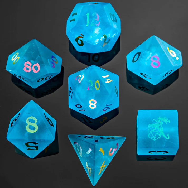 Dragon's Hoard Gemstone RPG Dice Set - Sea Blue w/Rainbow Dice Sets & Singles hymgho [SK]