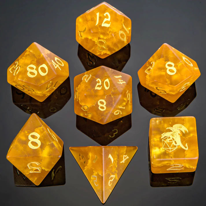 Dragon's Hoard Gemstone RPG Dice Set - Frosted Amber Dice Sets & Singles hymgho [SK]