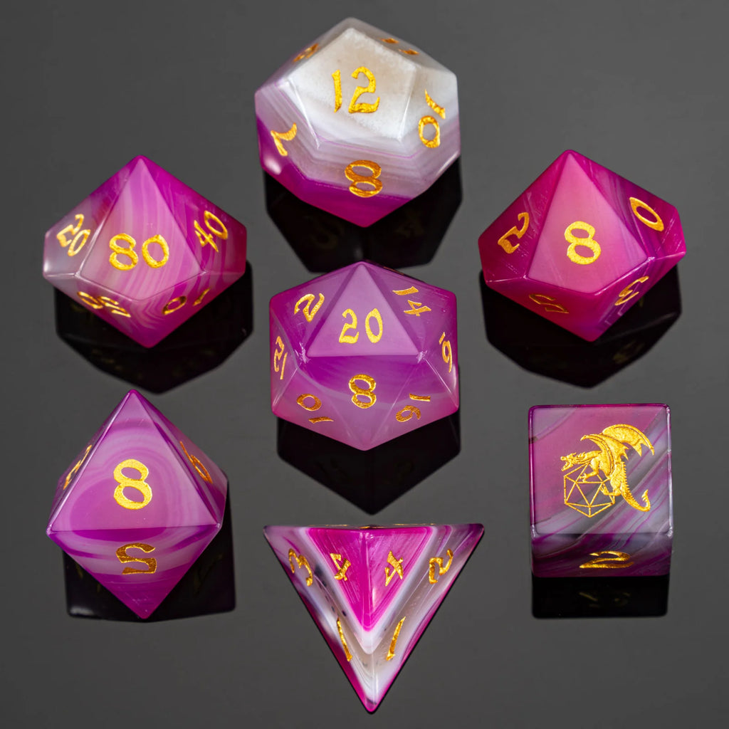 Dragon's Hoard Gemstone RPG Dice Set - Rose Agate Dice Sets & Singles hymgho [SK]