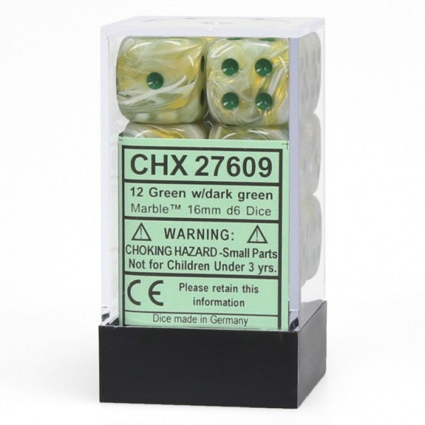 Chessex Marble Green w/Dark Green 16mm D6 Dice Sets & Singles Chessex [SK]   