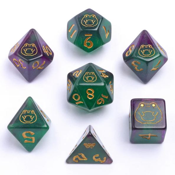 Bog Frog RPG Dice Set Glow in the dark-Gold Dice Sets & Singles hymgho [SK]