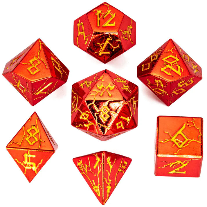 Barbarian Class Solid Metal Dice Set - Shiny Red w/Gold Dice Sets & Singles hymgho [SK]