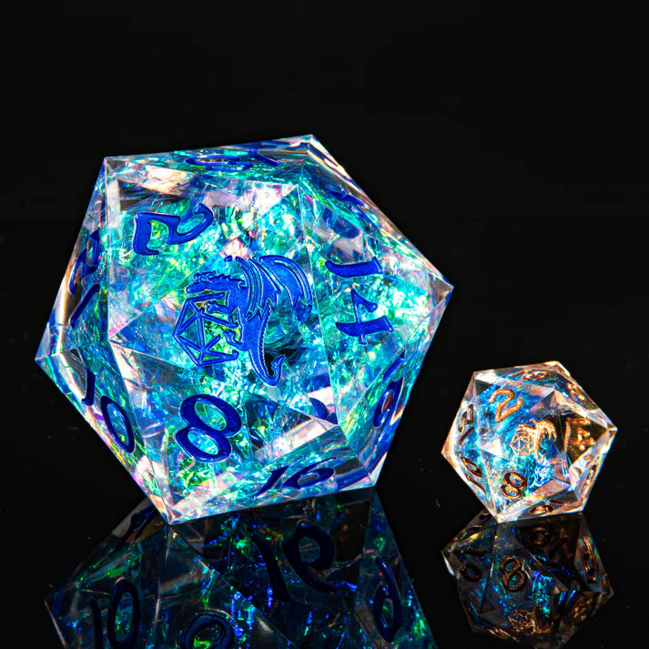 Sharp Edge Resin 55mm D20 - Opal with Blue Ink Dice Sets & Singles hymgho [SK]