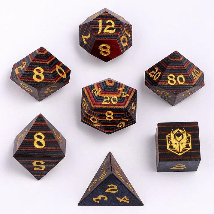 Dragon's Hoard Wooden RPG Dice Set - Rainbow Wood Dice Sets & Singles hymgho [SK]