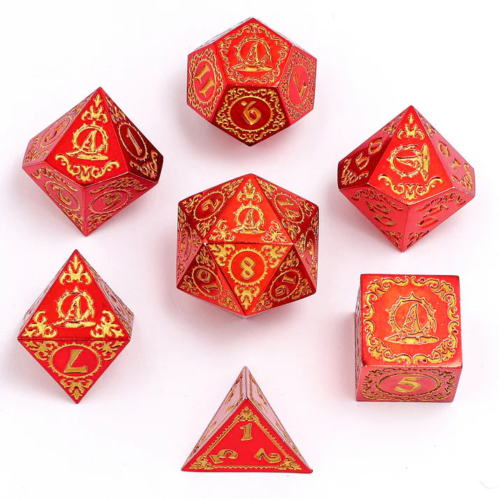 Wizard Class Solid Metal RPG Dice Set - Red w/Gold Dice Sets & Singles hymgho [SK]