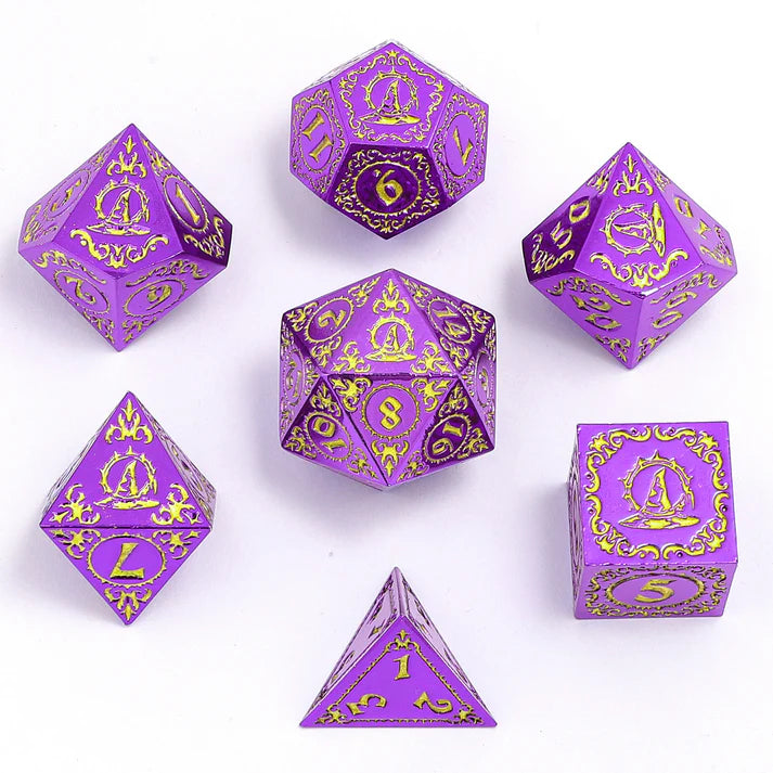 Wizard Class Solid Metal RPG Dice Set - Purple w/Gold Dice Sets & Singles hymgho [SK]