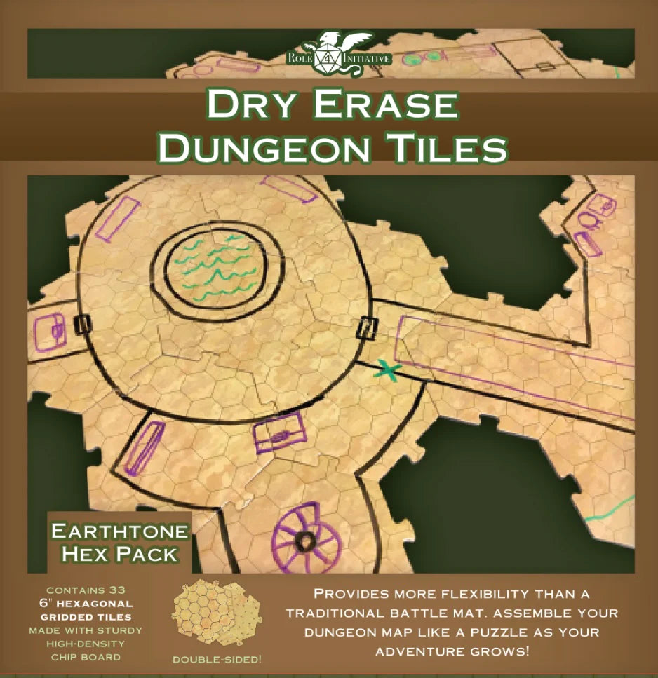 Role 4 Initiative Dry Erase Dungeon Tiles - Earthtone 6" Hexagons Game Accessory Role 4 Initiative [SK]   