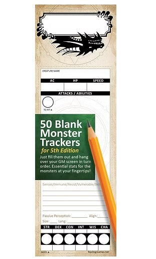 Stat Trackers Blank Monster Trackers for D&D Game Accessory Top Dog Games [SK]