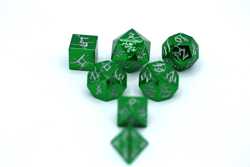Barbarian Class Solid Metal RPG Dice Set - Green Chrome with Silver Dice Sets & Singles hymgho [SK]