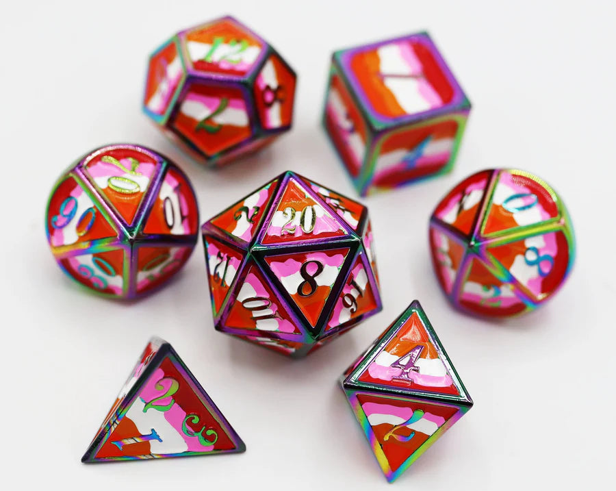 Lesbian Pride Flag Metal RPG Dice Set Dice Sets & Singles Foam Brain Games [SK]