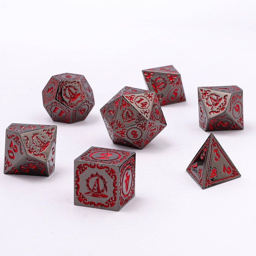 Wizard Class Solid Metal RPG Dice Set - Gunmetal with Blood Dice Sets & Singles hymgho [SK]