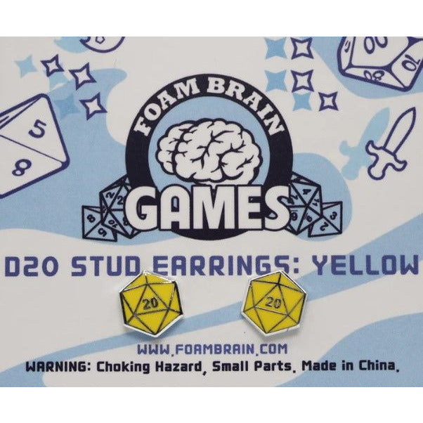 D20 Stud Earrings Yellow Accessories Foam Brain Games [SK]   