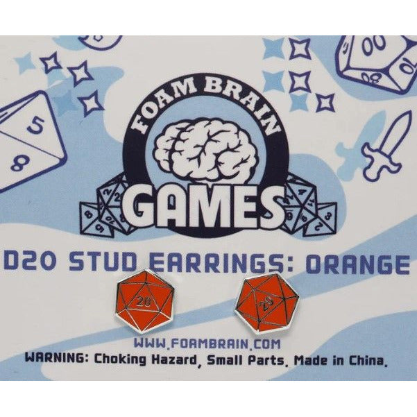 D20 Stud Earrings Orange Accessories Foam Brain Games [SK]   
