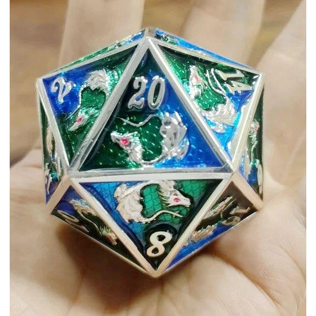 45MM Dragon D20 Silver w/Blue Green Dice Sets & Singles hymgho [SK]   