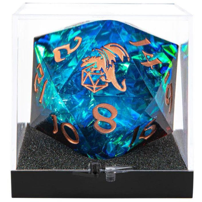 55MM Sharp Edged Resin D20 Blue and Red with Gold Ink Dice Sets & Singles hymgho [SK]   
