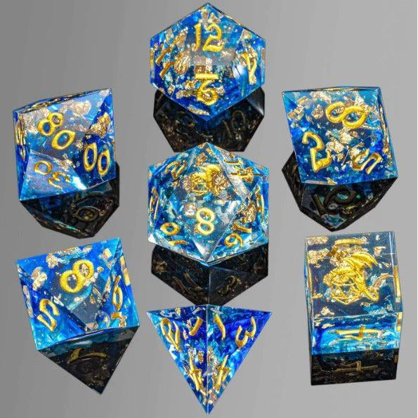 Captured Magic Blue w/Gold Foil Resin RPG Dice Set Dice Sets & Singles hymgho [SK]   